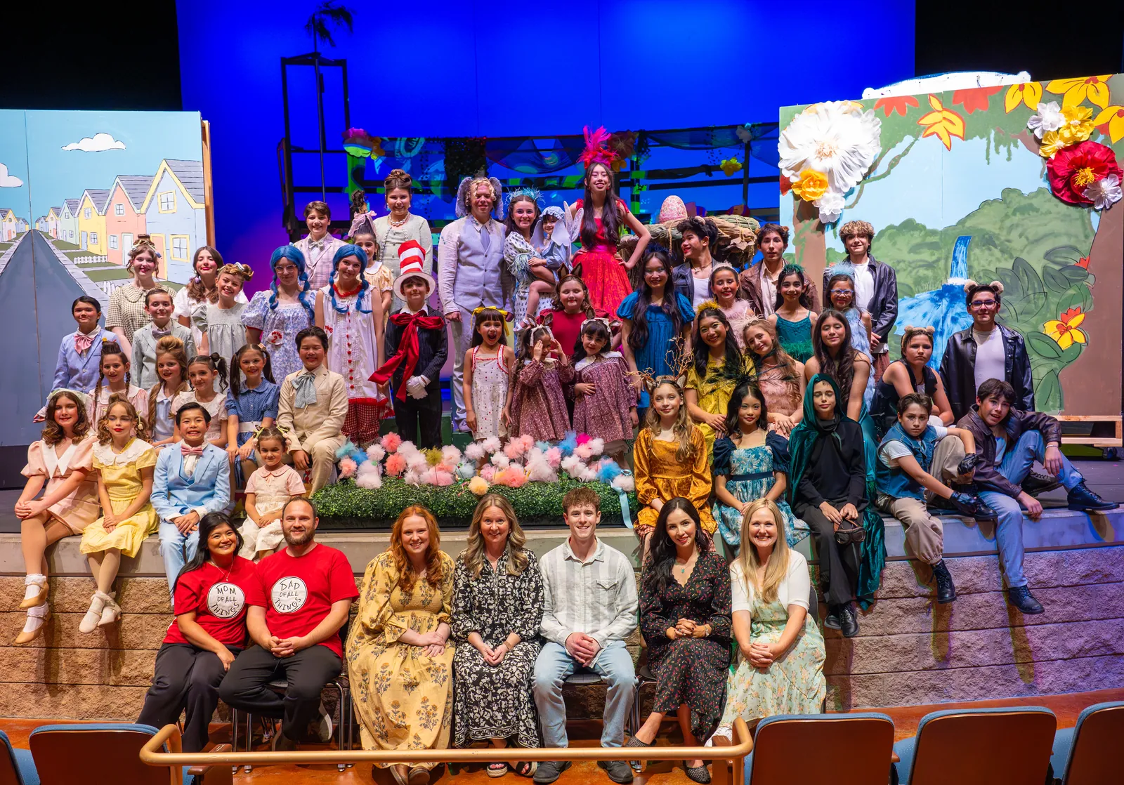 The cast and production team of Seussical Jr. on stage
